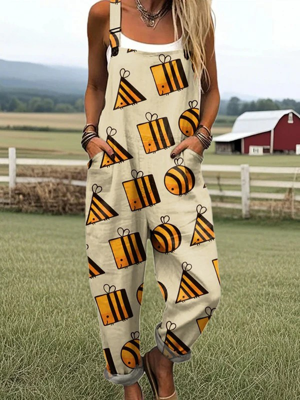 Kvinnors jumpsuit - bi konsttryck, brett ben, komfort hela dagen