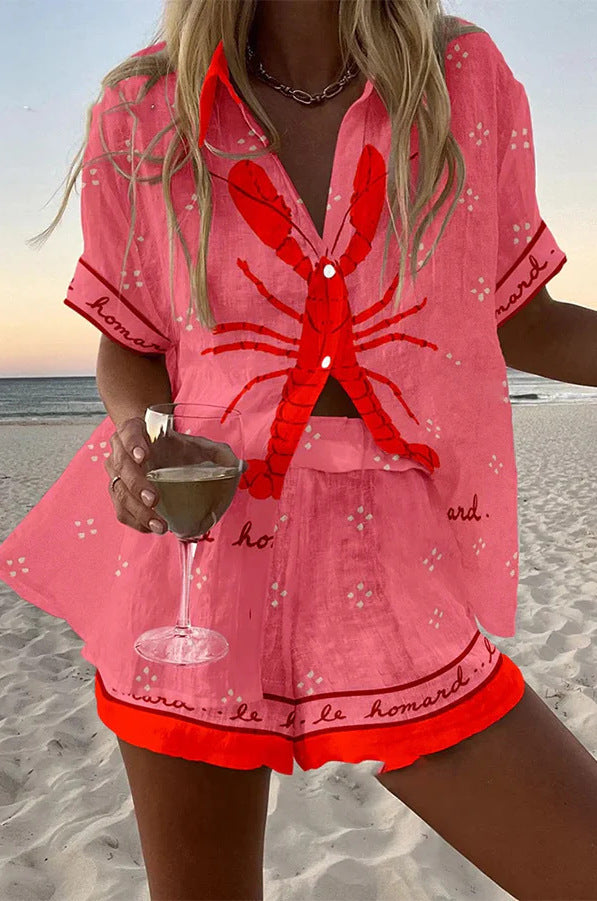 Pallina™ | Short Linen Suit with Lobster Print