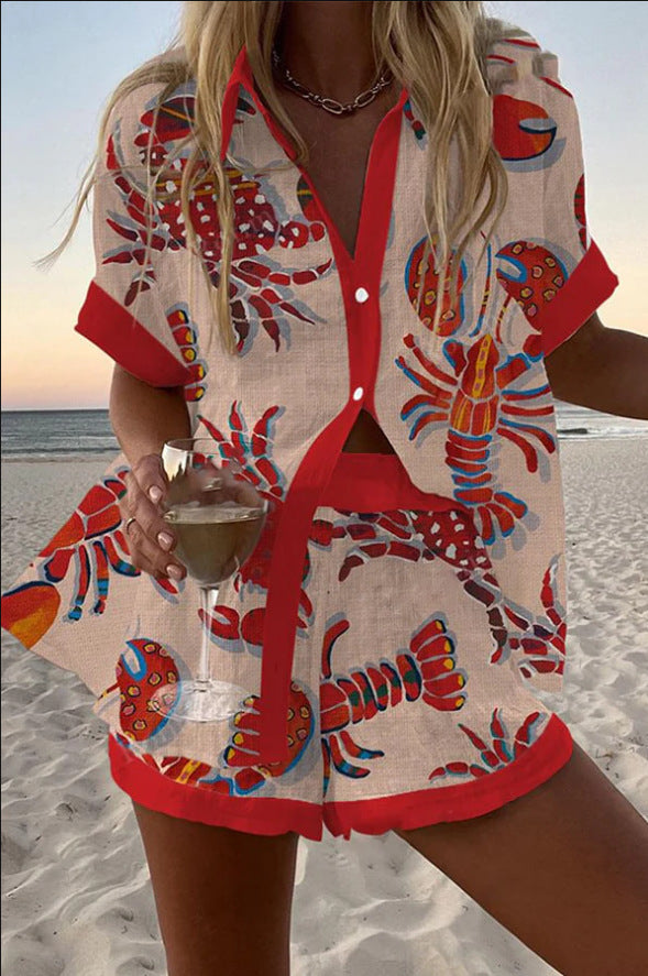 Daphira™ | Lobster Print Short Linen Set