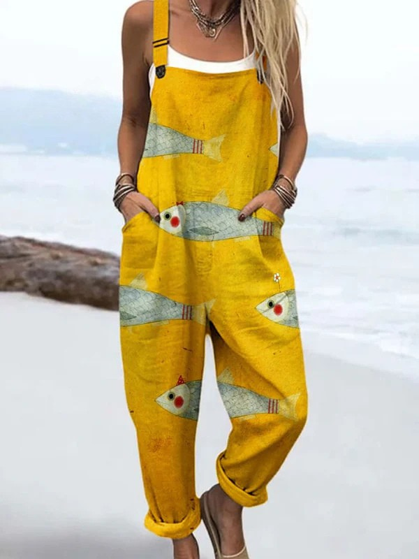 Vintage Fish Sardines Art Print Jumpsuit - enkel stil och komfort
