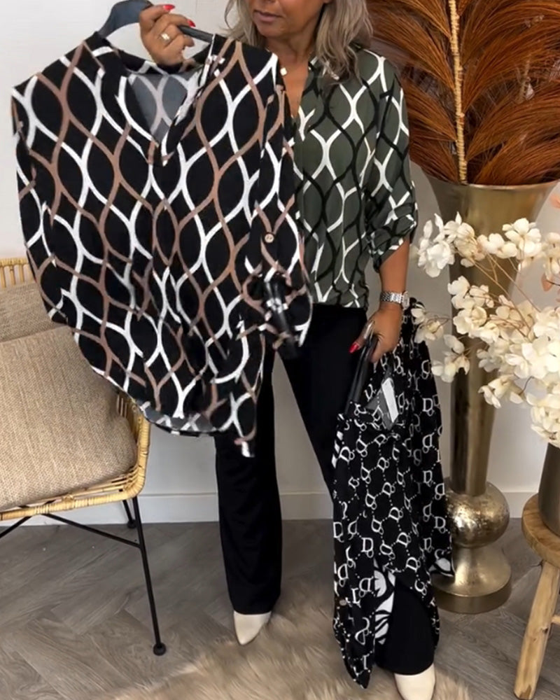 Janny™ | Vardagsblus med Eleganta Mönster och Långa Ärmars