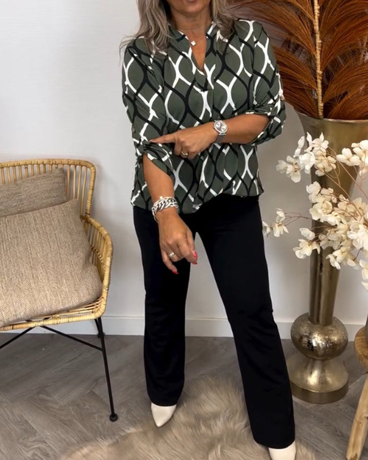Janny™ | Vardagsblus med Eleganta Mönster och Långa Ärmars