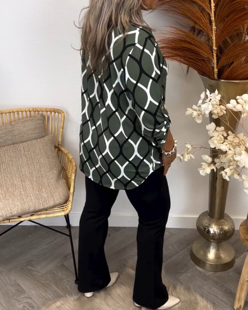 Janny™ | Vardagsblus med Eleganta Mönster och Långa Ärmars